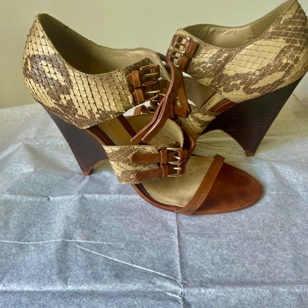 L.A.M.B brown snake skin Felix Sandles